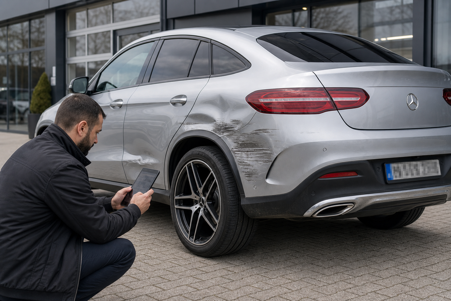 Detailaufnahme und Dokumentation eines Pkw-Seitenschadens